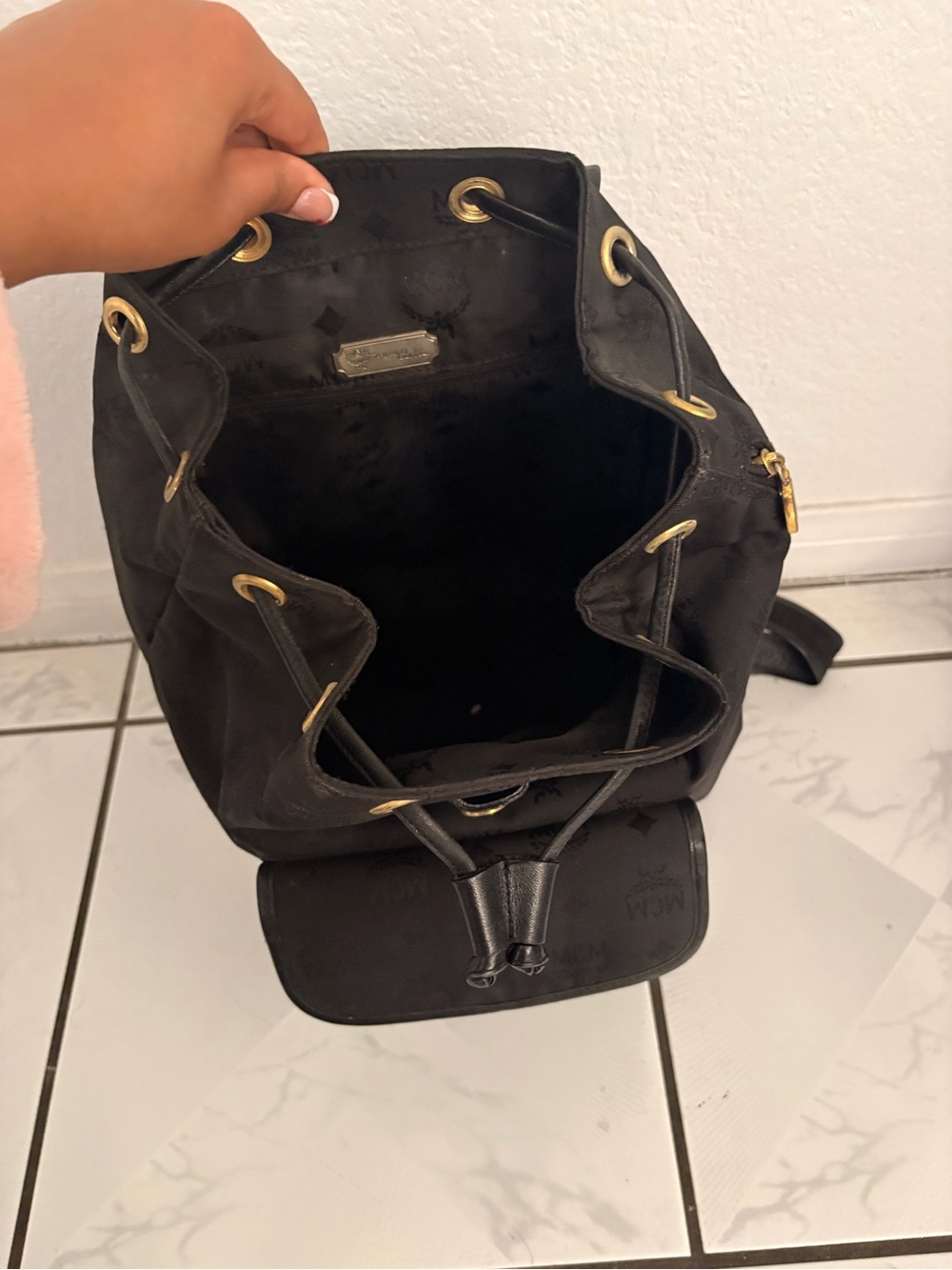 MCM Black Backpack with Gold Plaque - Picture 3 of 6